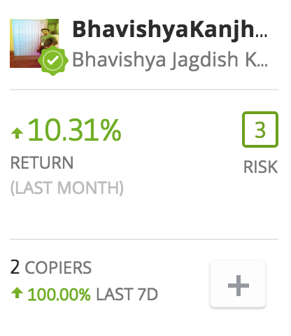 10% copy trading profit recorded the previous month on eToro