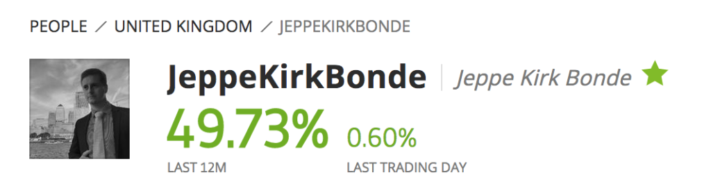 Trader profit percentages compared across eToro profiles