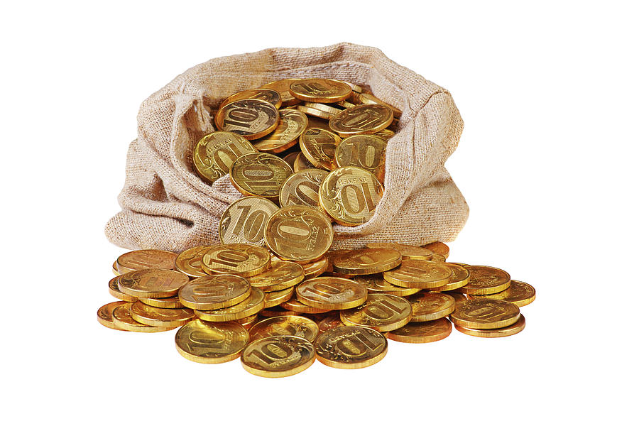 Bag of gold coins representing gold as an investment asset