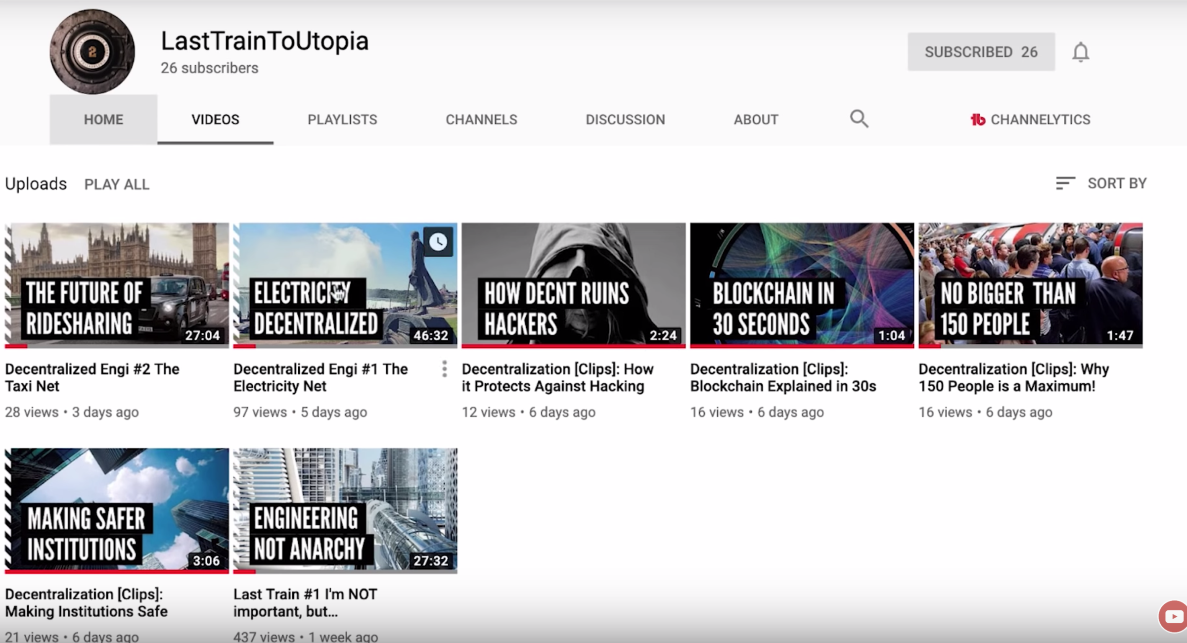 Screenshot of my brother's youtube channel - last train to utopia